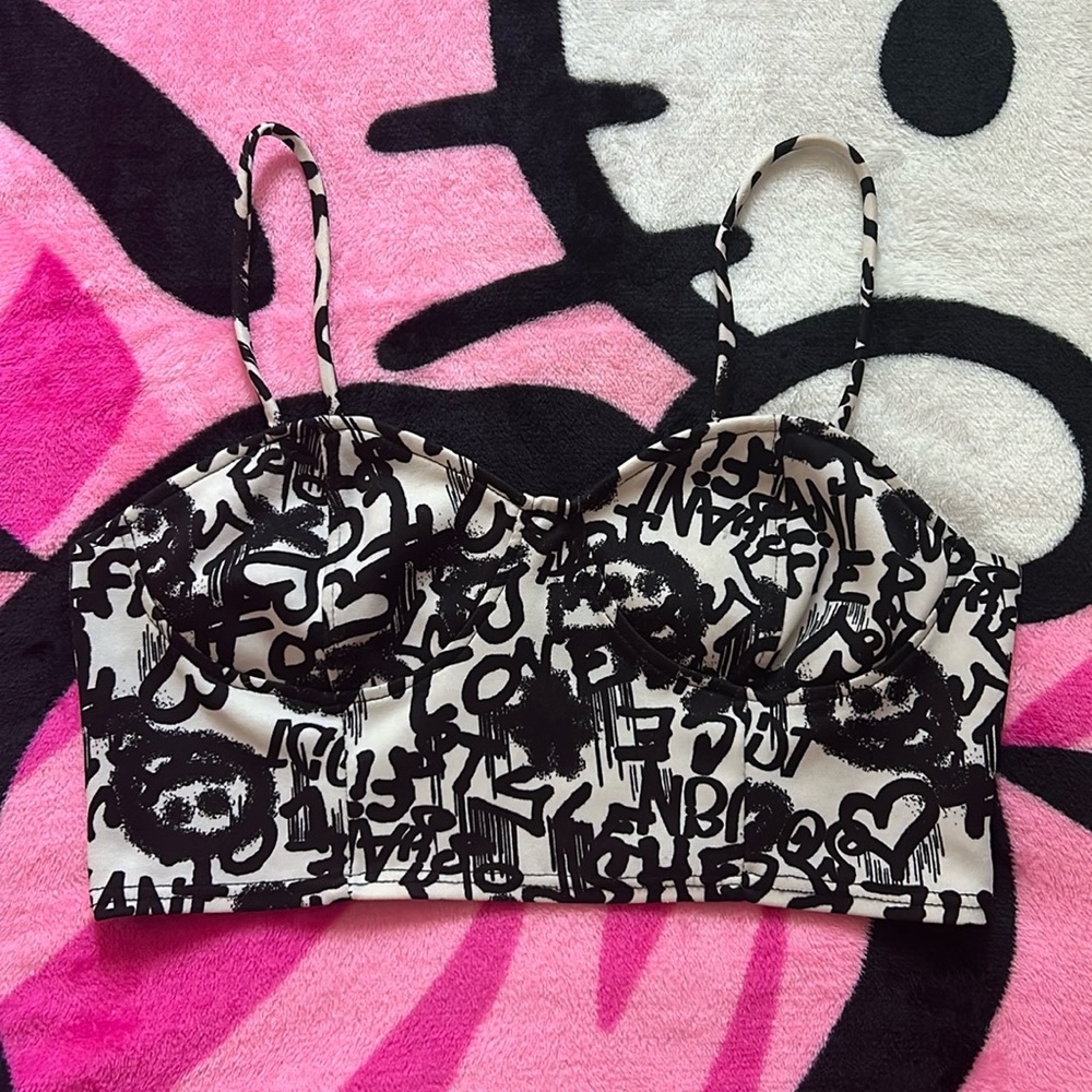 Black And White Graffiti Crop Top